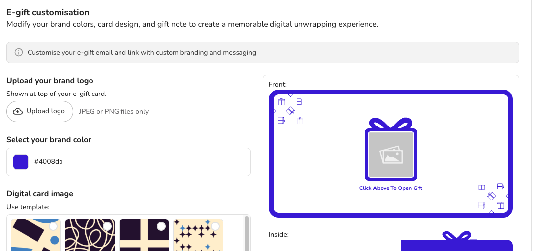 E-gift customisation note location