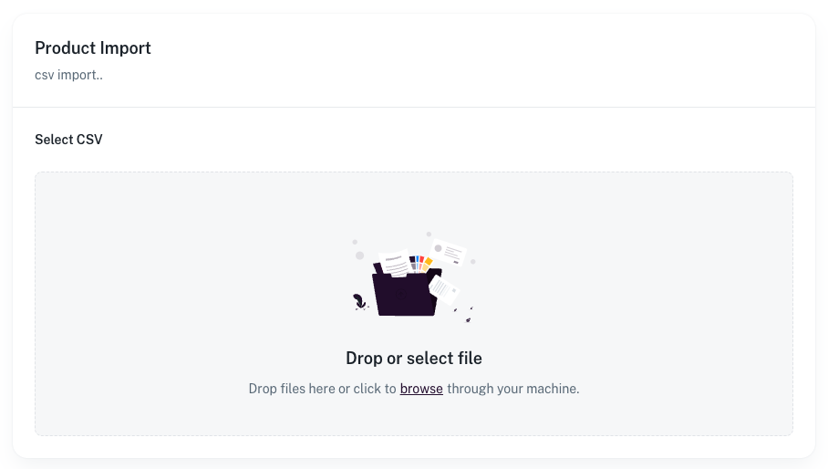 Product Import CSV upload screen