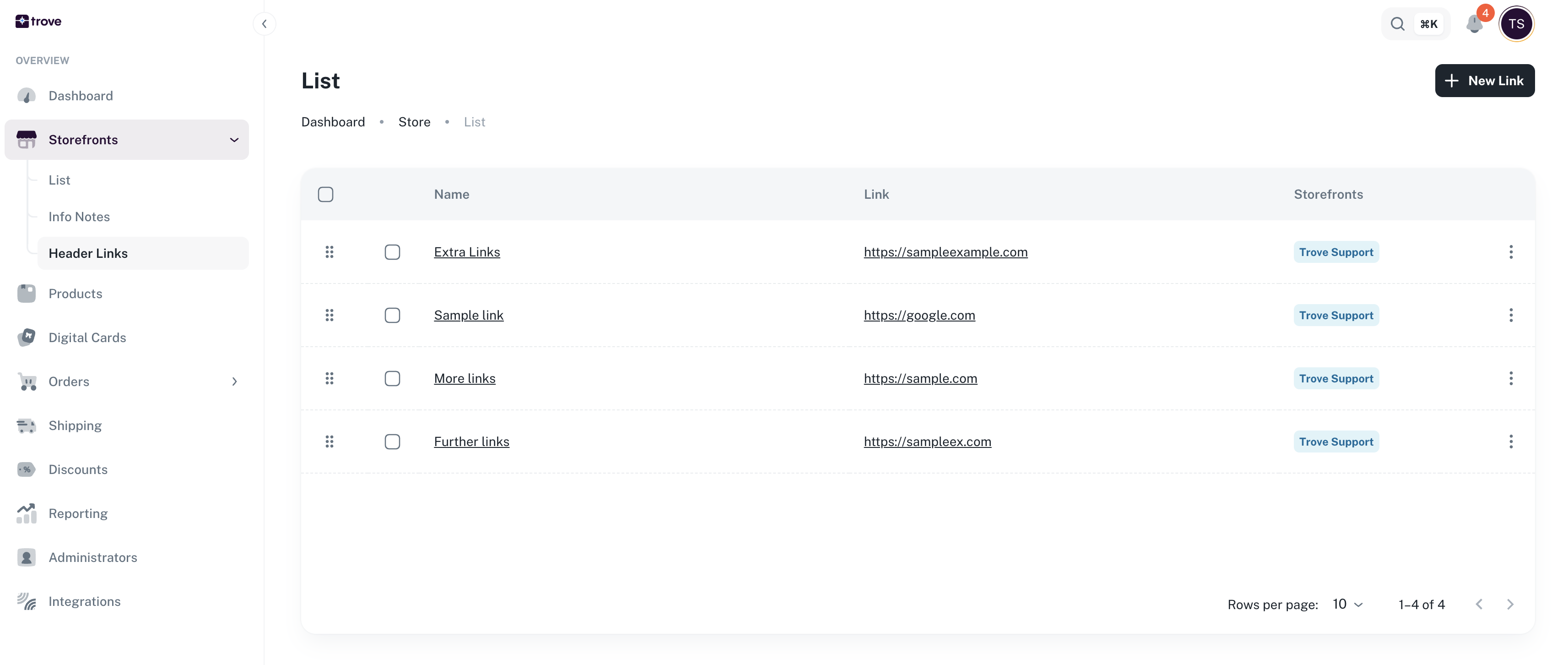 List of header links