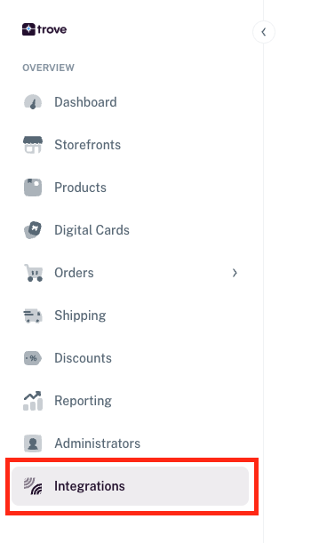 Trove navigation sidebar to Integrations