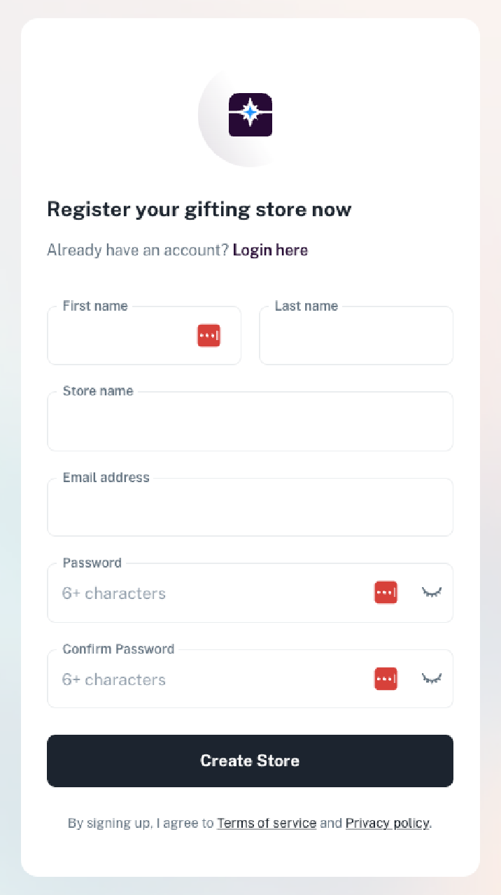 Register your gifting store now form