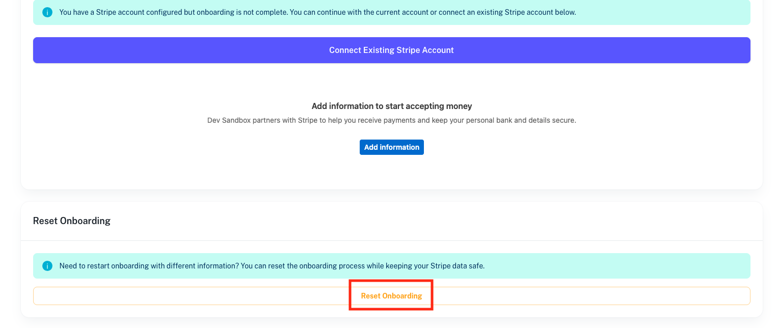 Reset Onboarding section