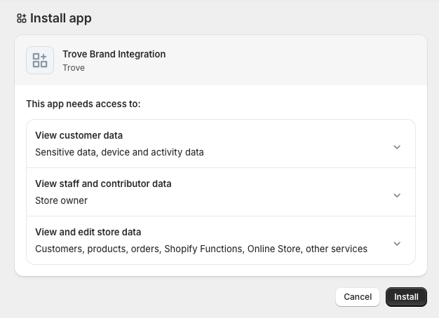 App install permissions dialog