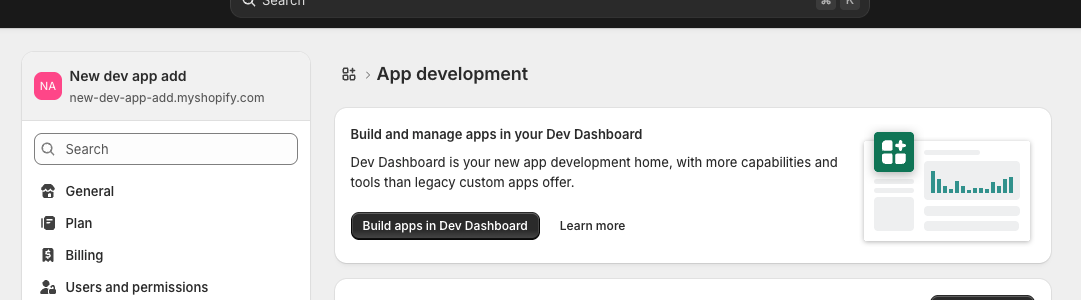 Build apps in Dev Dashboard button