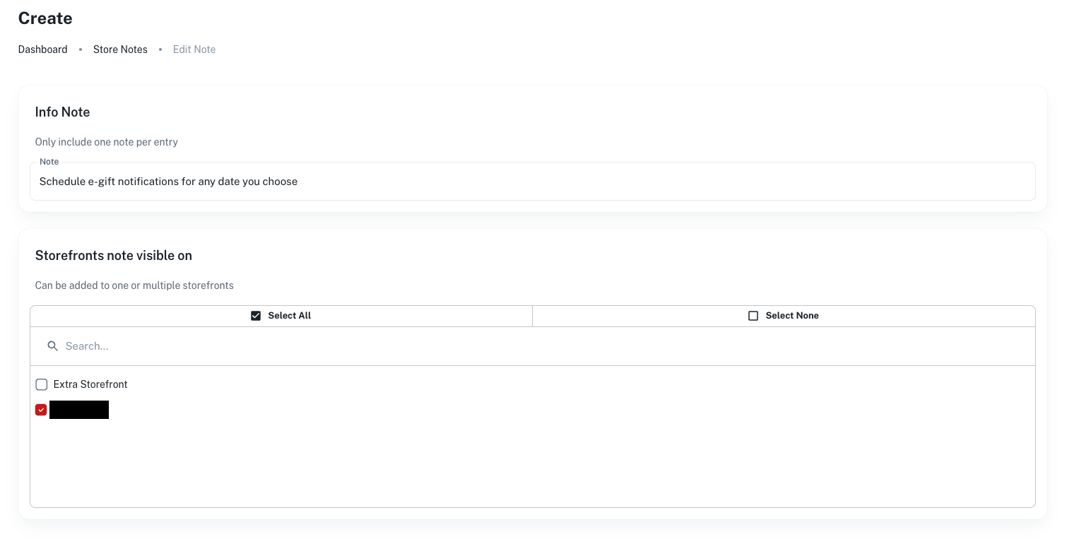 Edit note form with existing information