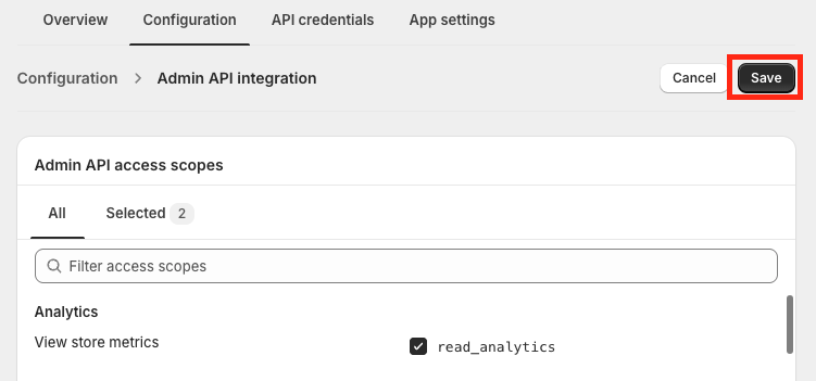 Storefront API scopes configuration