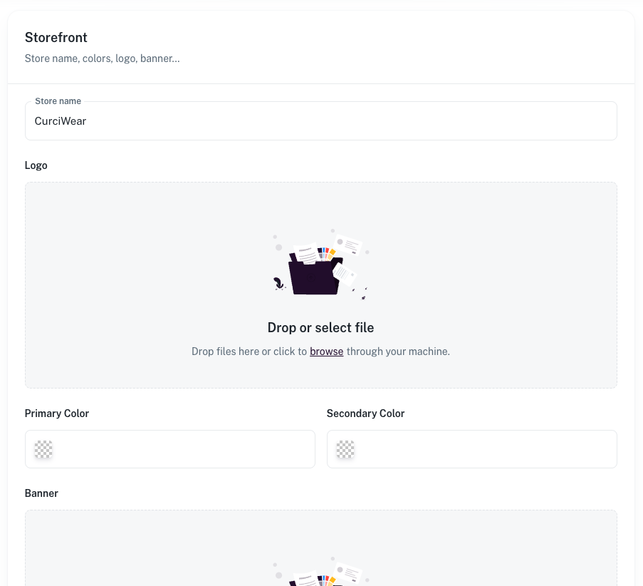Storefront setup form