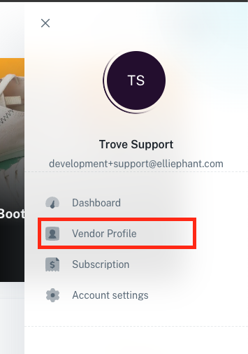 Vendor Profile option highlighted in the dropdown menu