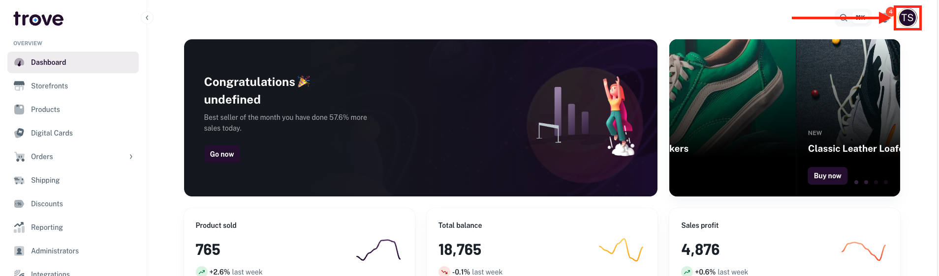Profile icon location in the top right of the dashboard